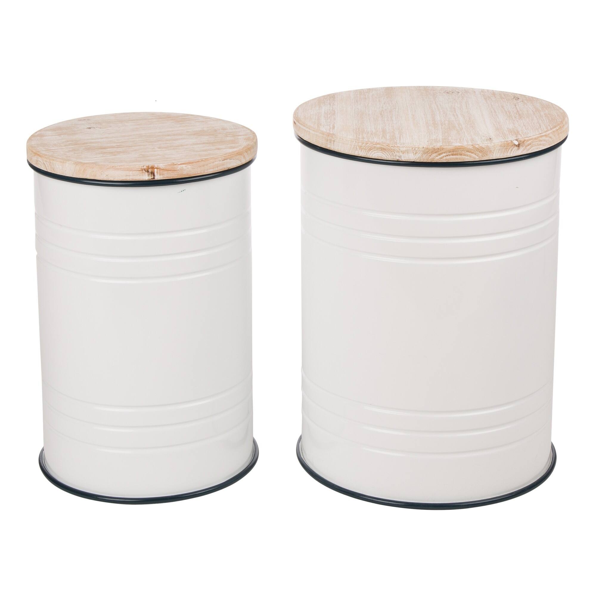 Glitzhome® Farmhouse Metal Enamel Storage Stool Set